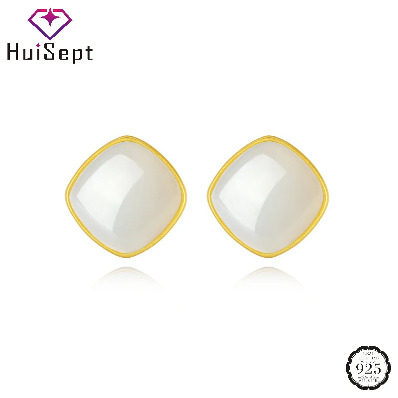 

HuiSept Women Earrings 925 Silver Jewelry with Jade Gemstone Stud Earrings for Wedding Party Bridal Gift Accessories Wholesale