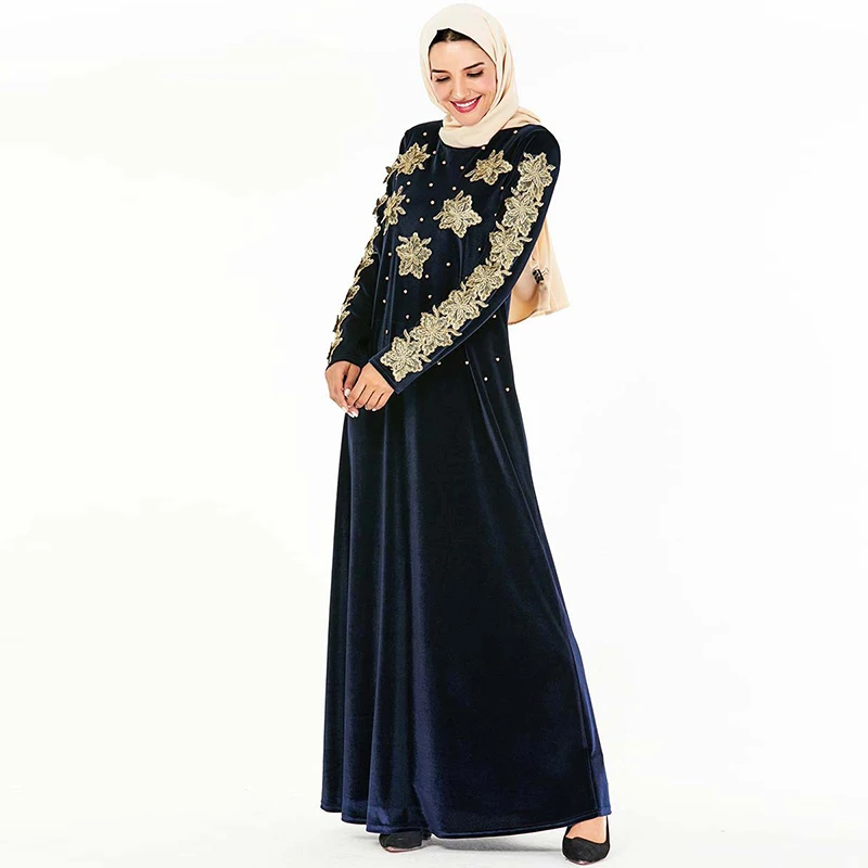Winter Floral Velvet Abaya Kaftan Dubai Hijab Muslim Dress Robe Maxi Large Plus Size Warm Thick Long Soft Caftan Marocain