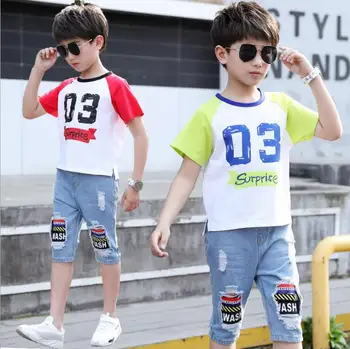 

Cute Little Bright Children Boys Kids Clothes Party Casual Wear Two Piece Suit Jeans 10 Years Boy Kids Clothes Set