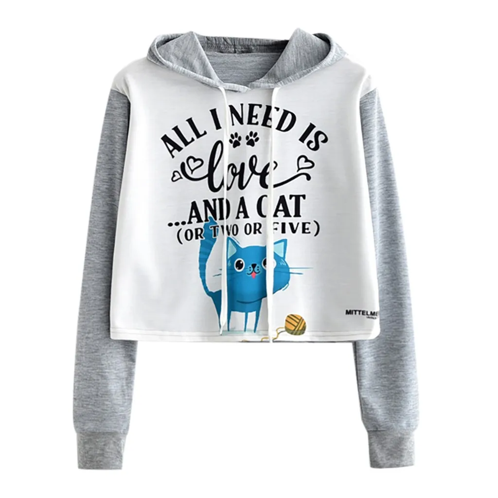 Hoodies Women Autumn 2019 Letter Print Patchwork Hooded Harajuku Streetwear Crop Top Hoodie Hoodies And Sweatshirts Women