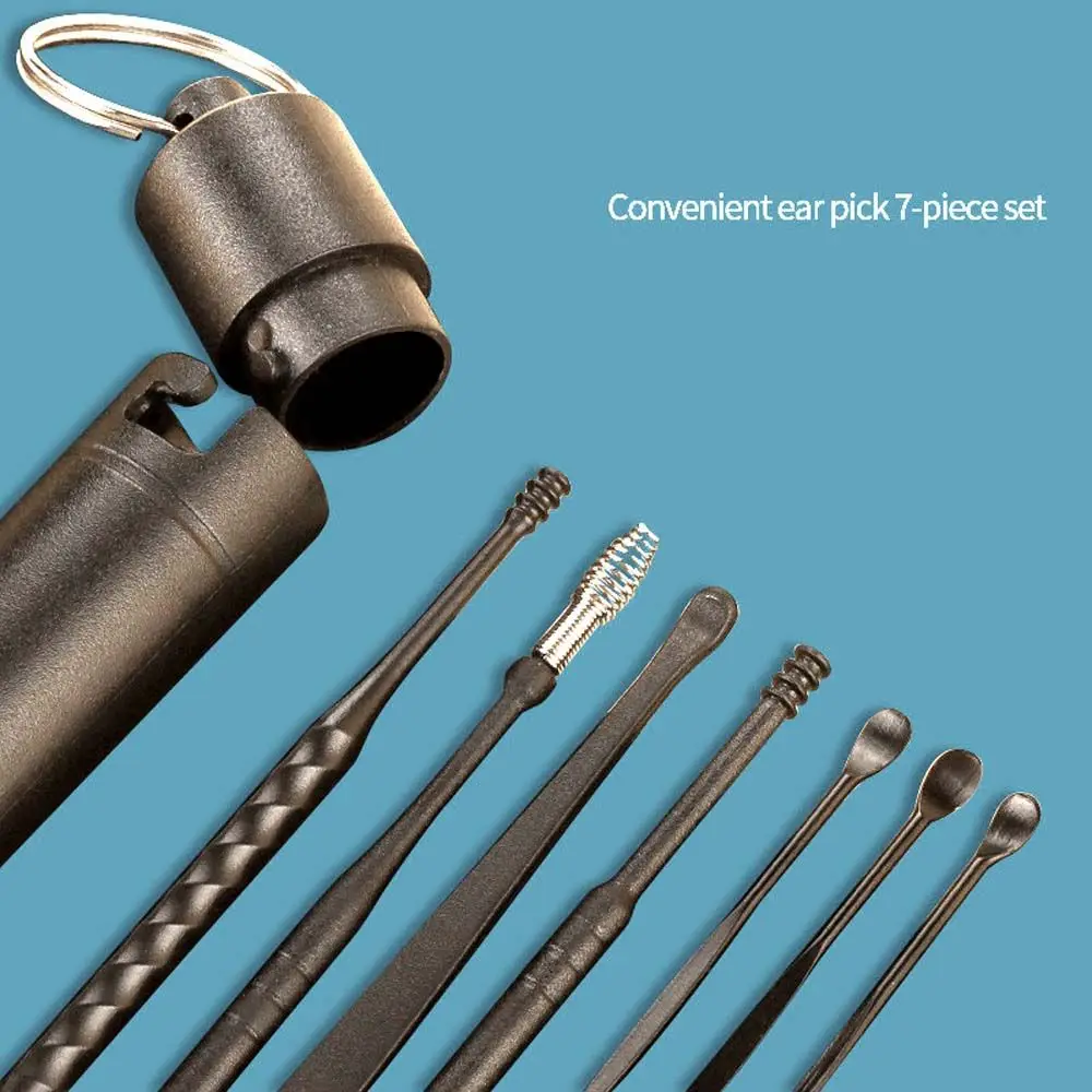 Earpick massagem com estojo de armazenamento, ferramenta reutilizável de cera, ferramentas de cuidado da orelha, colher dupla extremidade