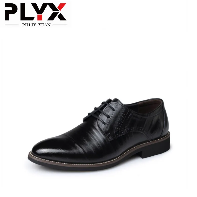Black PHLIY XUAN/Новинка года; Мужские модельные туфли; кожаные свадебные туфли; офисные туфли-оксфорды; zapatos hombre; коричневые туфли; большие размеры 38-48 - Цвет: Black