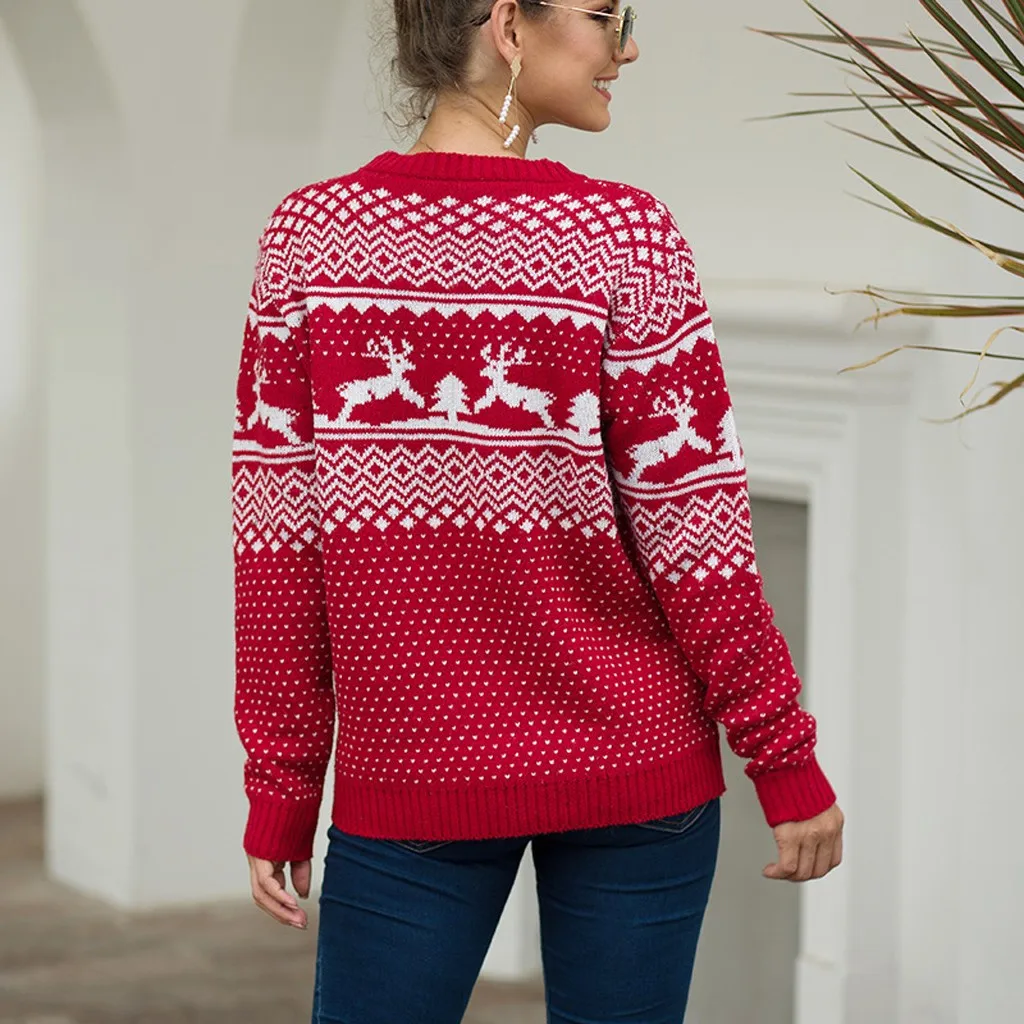 Женский Рождественский свитер с длинным рукавом и круглым вырезом, Рождественский вязаный пуловер, топы, Модный женский зимний свитер, джемпер, топы M840
