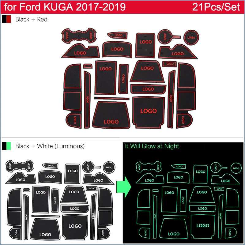 Противоскользящая резиновая подушка для двери для Ford KUGA Escape MK2 подтяжка лица C520~ красный желобчатый коврик аксессуары для салона автомобиля