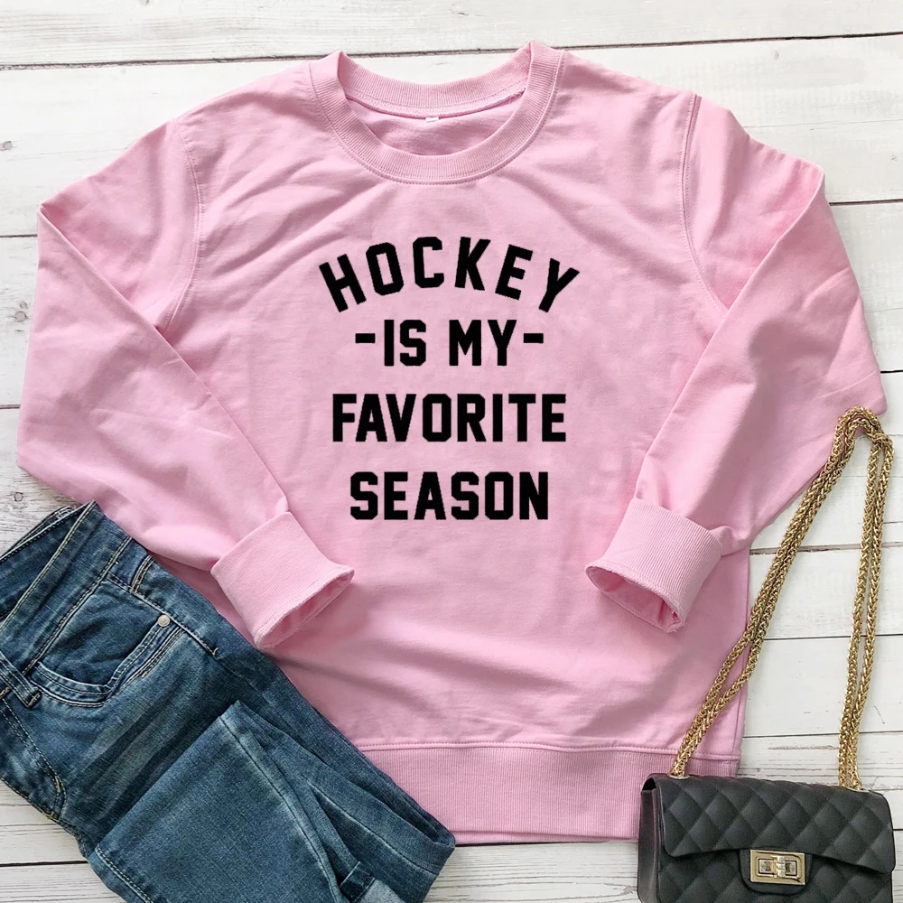 Hockey is my Favorite сезон Толстовка Забавный Повседневный Графический джемпер с круглым вырезом и надписью Aestetic Grunge Hockey Grunge толстовки с круглым вырезом - Цвет: pink tee black text