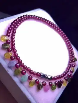 

Natural Purple Red Garnet Tourmaline Beads Necklace Crystal Clear Round Stone Beads Women Fashion AAAAA