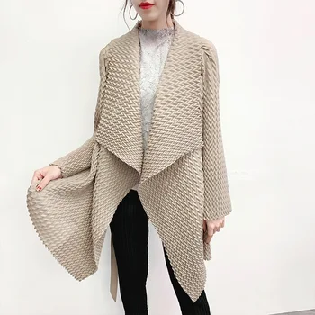 

TVVOVVIN 2020 New Spring Summer Solid Color Lapel Mid-length Pleated Windbreaker Women Korea Loose Office Lady Coat Tide PD916