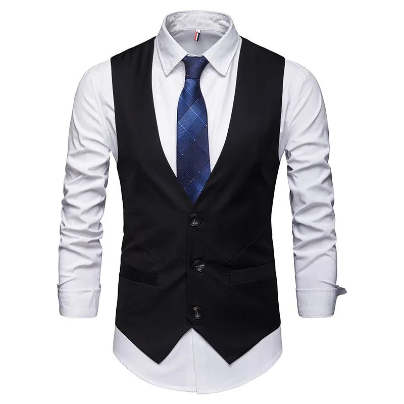 Весна стиль Для мужчин модные Повседневное Slim Fit однорядные с тремя пряжками сплошной Цвет Костюм Джентльмена Детская жилетка