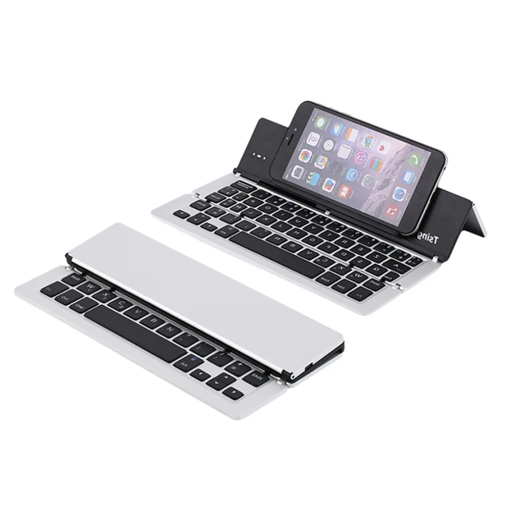 F18 ультратонкий беспроводной Bluetooth 3,0 клавиатура алюминиевый сплав складная клавиатура подставка для смартфона Bluetooth клавиатура