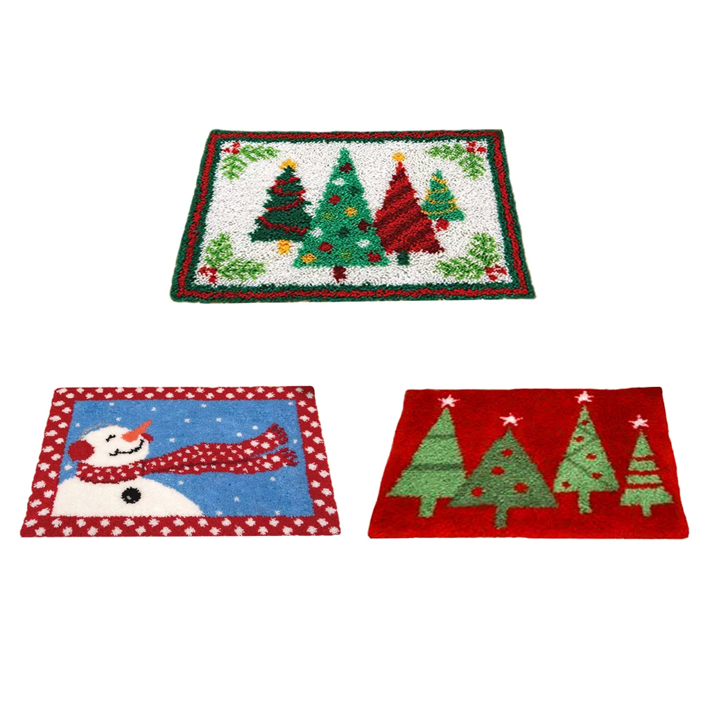 Christmas Model Latch Hook Kits for DIY Carpet Pillow Cover Sofa Cushion XMAS with Pattern Printed 20X14 inch