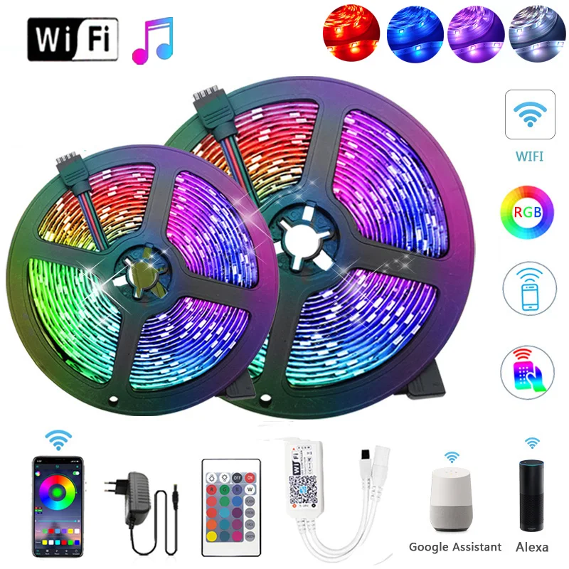 20 м RGB Wi Fi Светодиодные ленты светильник 5 10 15 М 5050 SMD 2835 гибкая лента luces