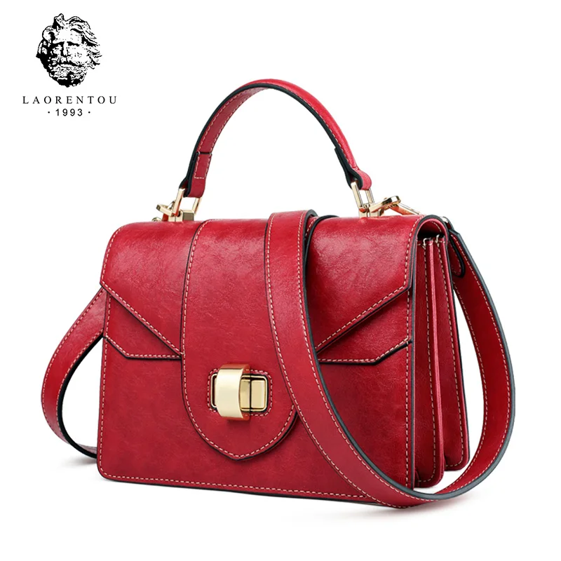 

LAORENTOU Split Leather Messenger Bag for Women Large Capacity Handbag & Totes for Lady Red color Stylish Female Crossbody Bag