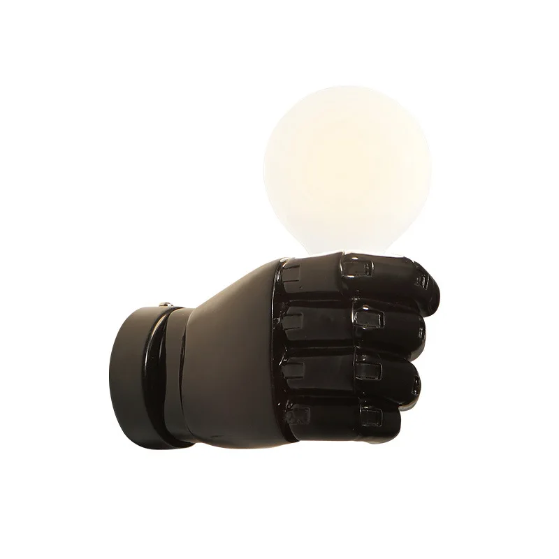 European Resin Fist Art Wall Lamp Loft Cafe Lamp Pub Office Restaurant Bar Club Balcony Corridor Bedroom Bedside Wall Lights - Цвет абажура: Right hand Black