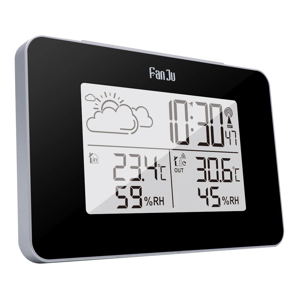 FanJu FJ3364 электронный цифровой Будильник беспроводной датчик гигрометр термометр ЖК-дисплей время метеостанция настольные часы