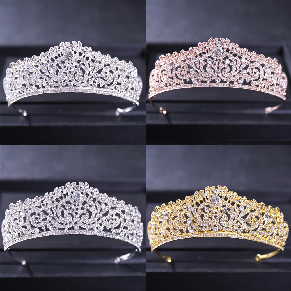 Women Vintage Princess Tiara Crystal Wedding Crowns Bridal Diadem Hair Accessory 