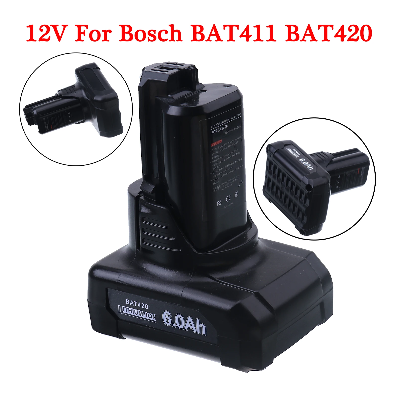 

10.8V-12V 6.0Ah 6000mAh Li-ion Rechargeable Battery pack replace for BOSCH cordless Electric screwdriver BAT411 BAT412 BAT412A