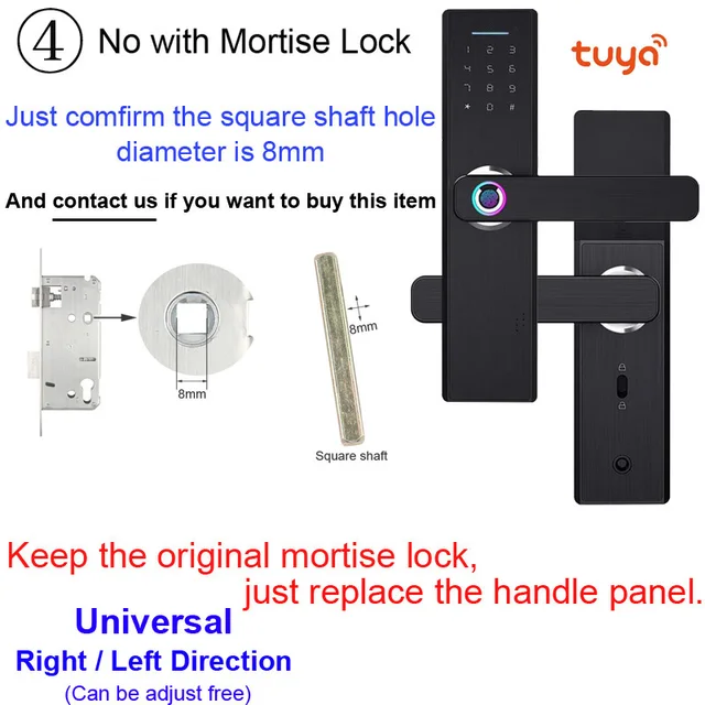 RAYKUBE Wifi Electronic Door Lock With Tuya APP Remotely / Biometric Fingerprint / Smart Card / Password / Key Unlock FG5 Plus Without Mortise Lock