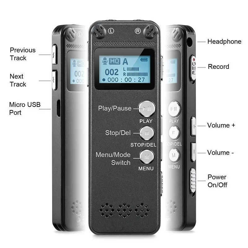 

Portable LED HD WAV Recording Digital Audio Voice control Activated denoise profession Recorder MP3 Player Sound Dictaphone