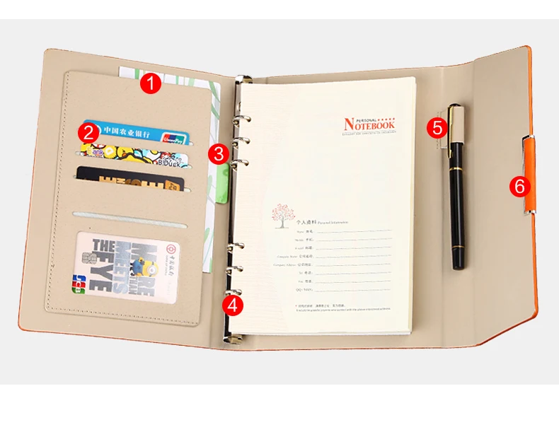 planejador organizador 6 anel binder escritório papelaria