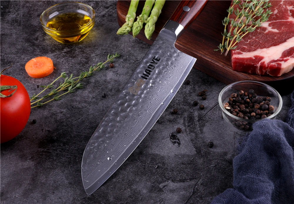 7 дюймов Дамасская сталь нож сантоку японский vg10 кухонные ножи для суши мяса овощей молотая отделка с ручкой палисандр