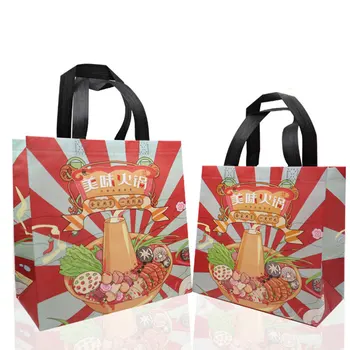 

cartoon print portable pouch fashion pattern Hot Pot takeaway bags Non-woven Eco bags waterproof Reusable large capacity handbag