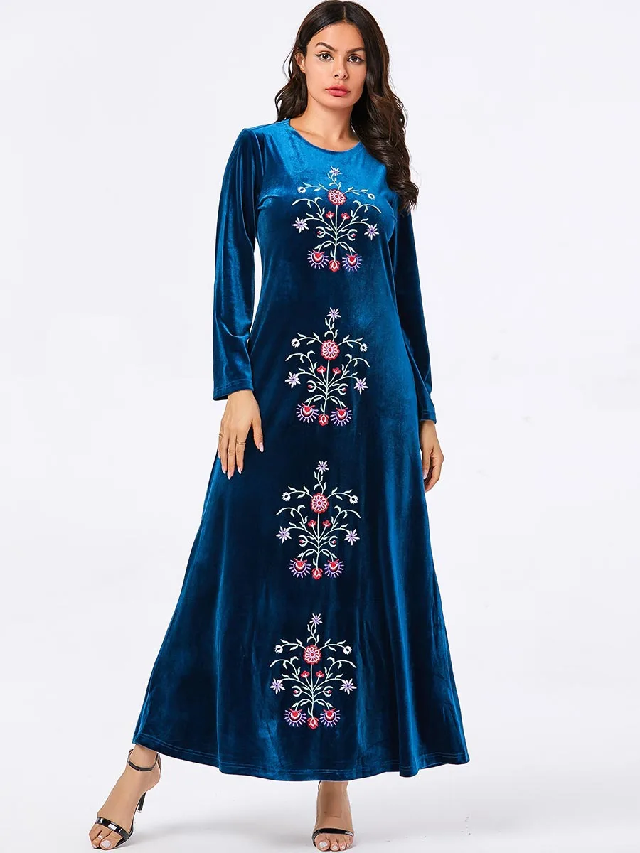 Элегантная вышивка, макси-платье мусульманская абайя хиджаб Vestidos кардиган-кимоно длинные халаты Jubah Ближний Восток Eid Рамадан исламский
