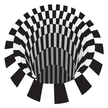 

3D Vortex Illusion Rug Black White Grid Swirl Bottomless Hole Carpet Non-slip Round Pad Living Room Decor Mat