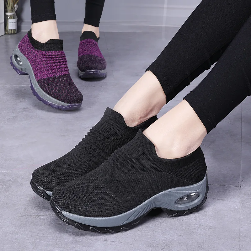 Весенне-осенние женские туфли на плоской подошве без застежки; женские кроссовки на платформе для отдыха; женские черные дышащие сетчатые носки; лоферы; SH080501