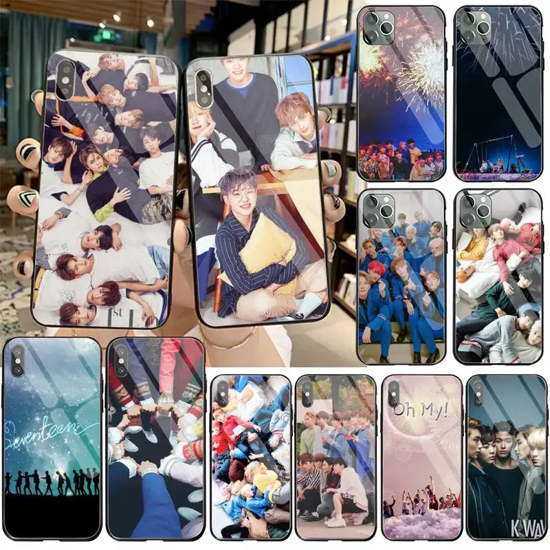Korea Kpop Seventeen Soft Silicone TPU Phone Cover Tempered Glass For iPhone 11 Pro XR XS MAX 8 X 7 6S 6 Plus SE 2020 case | Мобильные