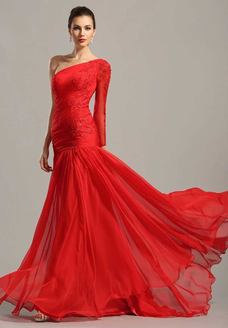 Красное длинное шифоновое вечернее кружевное платье Vestidos De Baile Прозрачный Топ вечерние платья Кружево Выпускной сексуальное платье на одно плечо для мамы; обувь под свадебное платье для невесты
