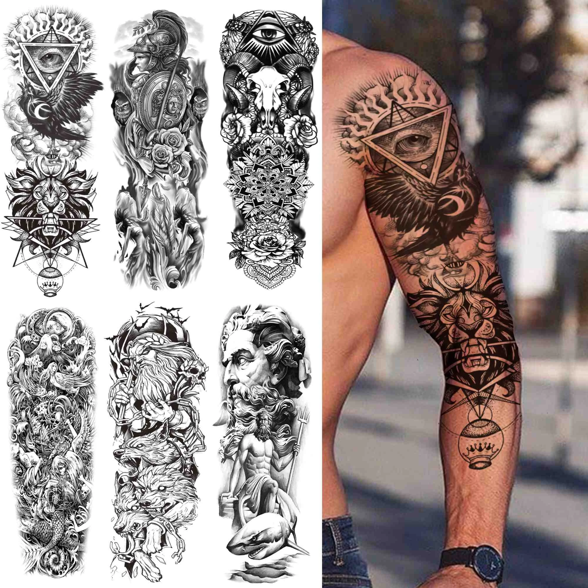 Tatouage Tribal Mollet Homme Signification Autocollant de tatouage de manches temporaires pour hommes et femmes, œil  géométrique, faux dieu soldat, papier pour bras complet Tribal loup noir |  AliExpress