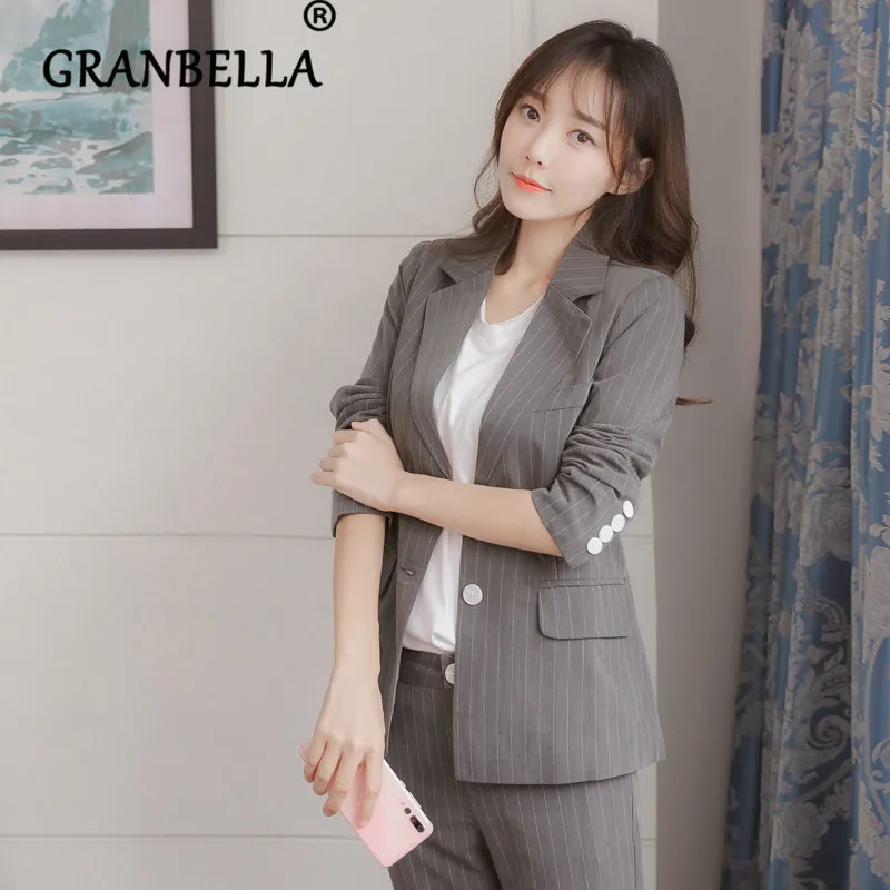 Women's Suits Solid Color Blazer Jacket+ Nine-minute Pants Suit two Pieces set British style OL pants suit women