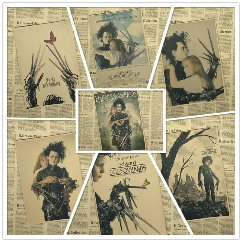 Edward Scissorhands Vintage Drawing Poster Room Decoration Stickers Wall Home Decor Kraft Paper Sticker Posters | Дом и сад