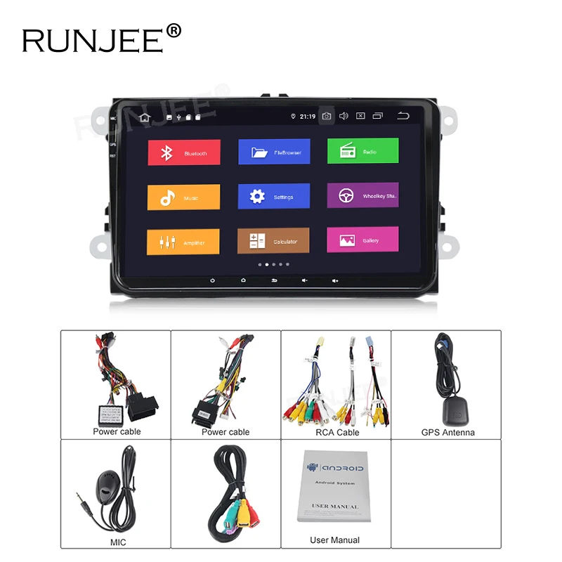 Perfect RUNJEE Android 9 PX6 Car DVD player 4GB 64GB For VW/Volkswagen/POLO/PASSAT/Golf/Skoda/Octavia/Seat BT WIFI DAB 1