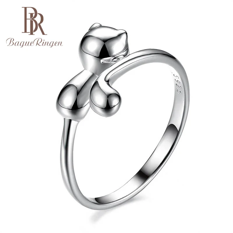 Bague Ringen Настоящее 925 пробы Серебряное кольцо в форме кошки, животного серебряное кольцо милые женские ювелирные изделия для свиданий