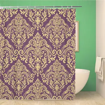 

Bathroom Shower Curtain Purple Abstract Damask Antique Arabesque Baroque Colour Elegance Polyester Fabric Waterproof Bath