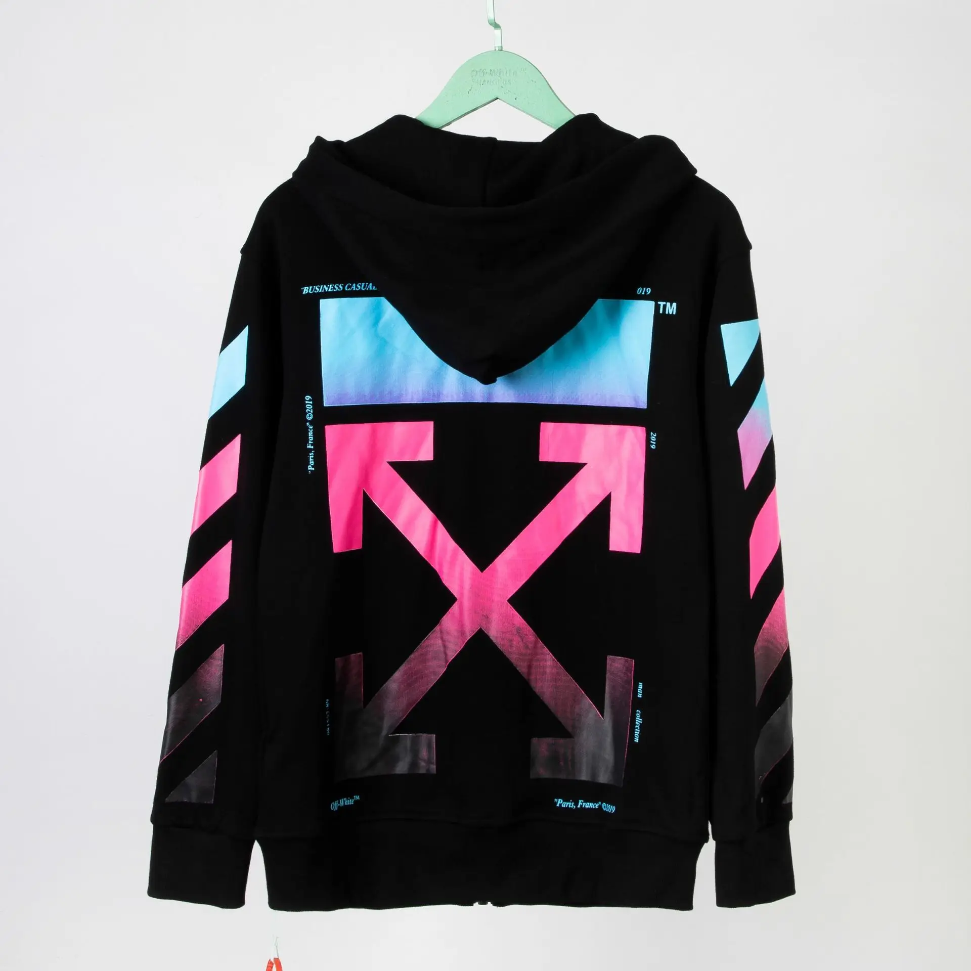 OFF-WHITE W высококачественный осенне-зимний градиентный цветной Мужской свитшот на молнии с капюшоном