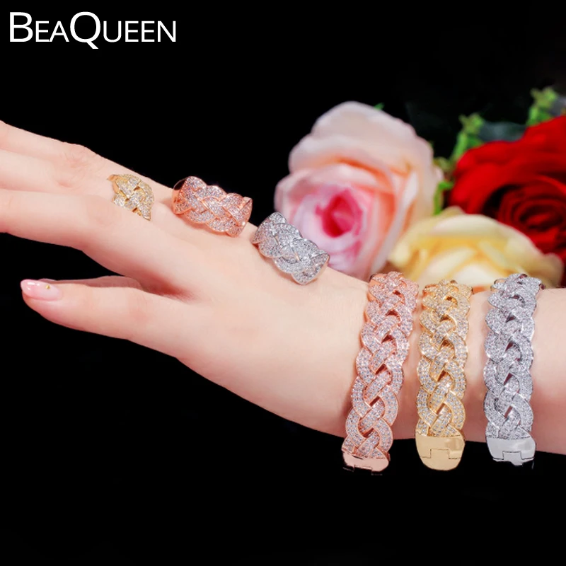 Роскошный большой широкий браслет и кольцо BeaQueen из африканского золота с