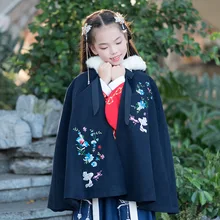 Hanfu/детский плащ для девочек; осенне-зимнее пальто с вышивкой в народном стиле; фестивальный рейв; пальто для сцены; одежда для сцены; DC3425