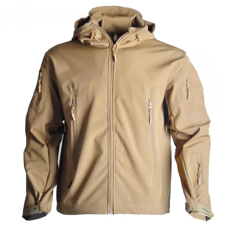 TAD Soft Shell Sharkskin Men Fleece Jacket Camouflage Clothes Hunting Jacket or Pants Outdoor Hiking Camping Windbreaker - Цвет: Tan