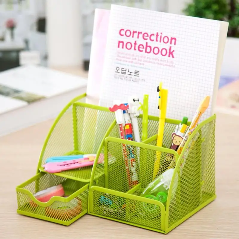  9 Grids Mesh Desk Organizer Multi-function School Offices Stationery Storage Box Metal Fuselage Mor