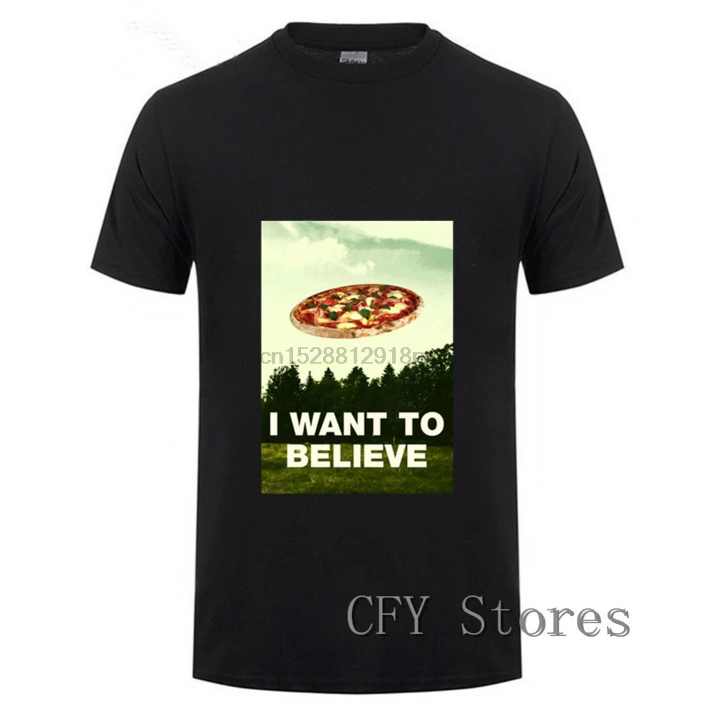 2018 punk I WANT TO BELIEVE Pizza harajuku tshirt Men t shirts creative zombie design pizza humor tops hipster tees camisetas |