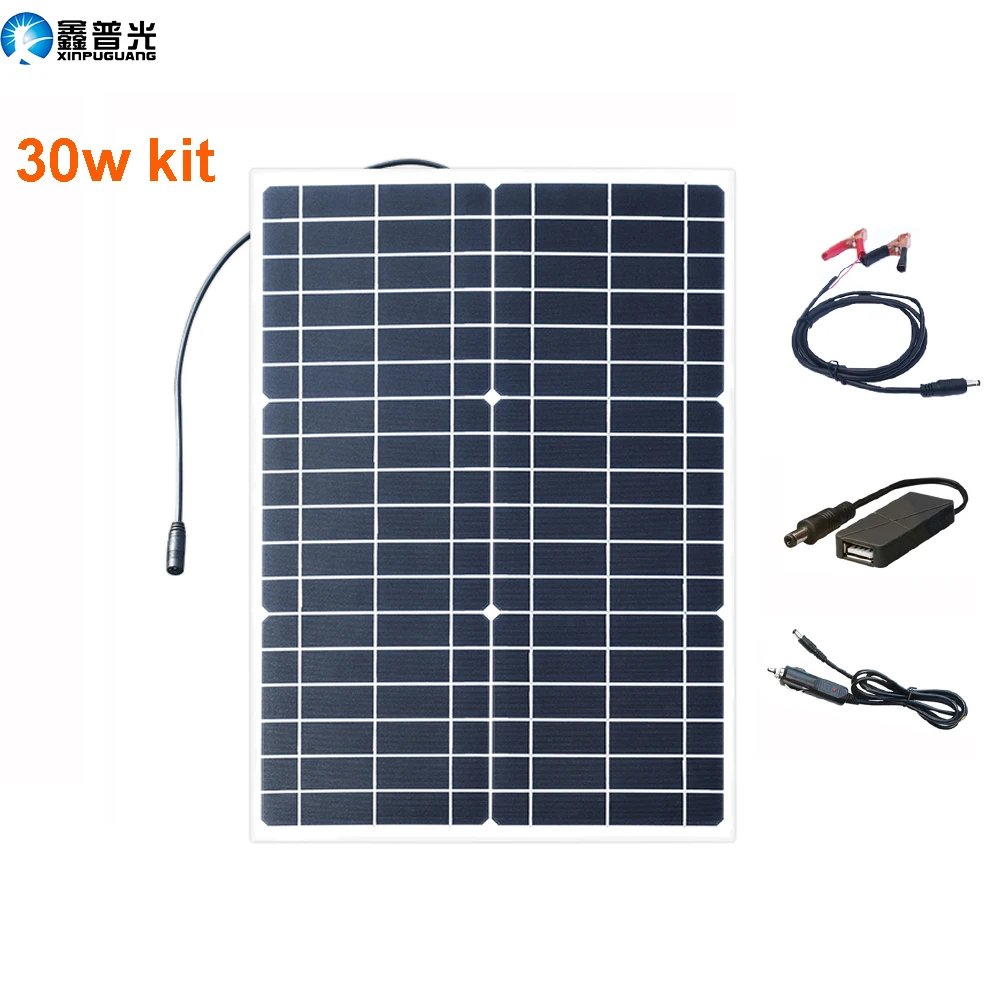 Xinpuguang солнечная панель 12v Гибкая 30 Вт 20 10 5 12 в солнечное зарядное устройство