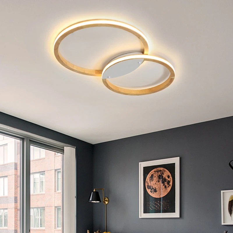 

Nordic modern minimalist round wooden living room ceiling lamp Japanese-style ring restaurant bedroom study LED lights