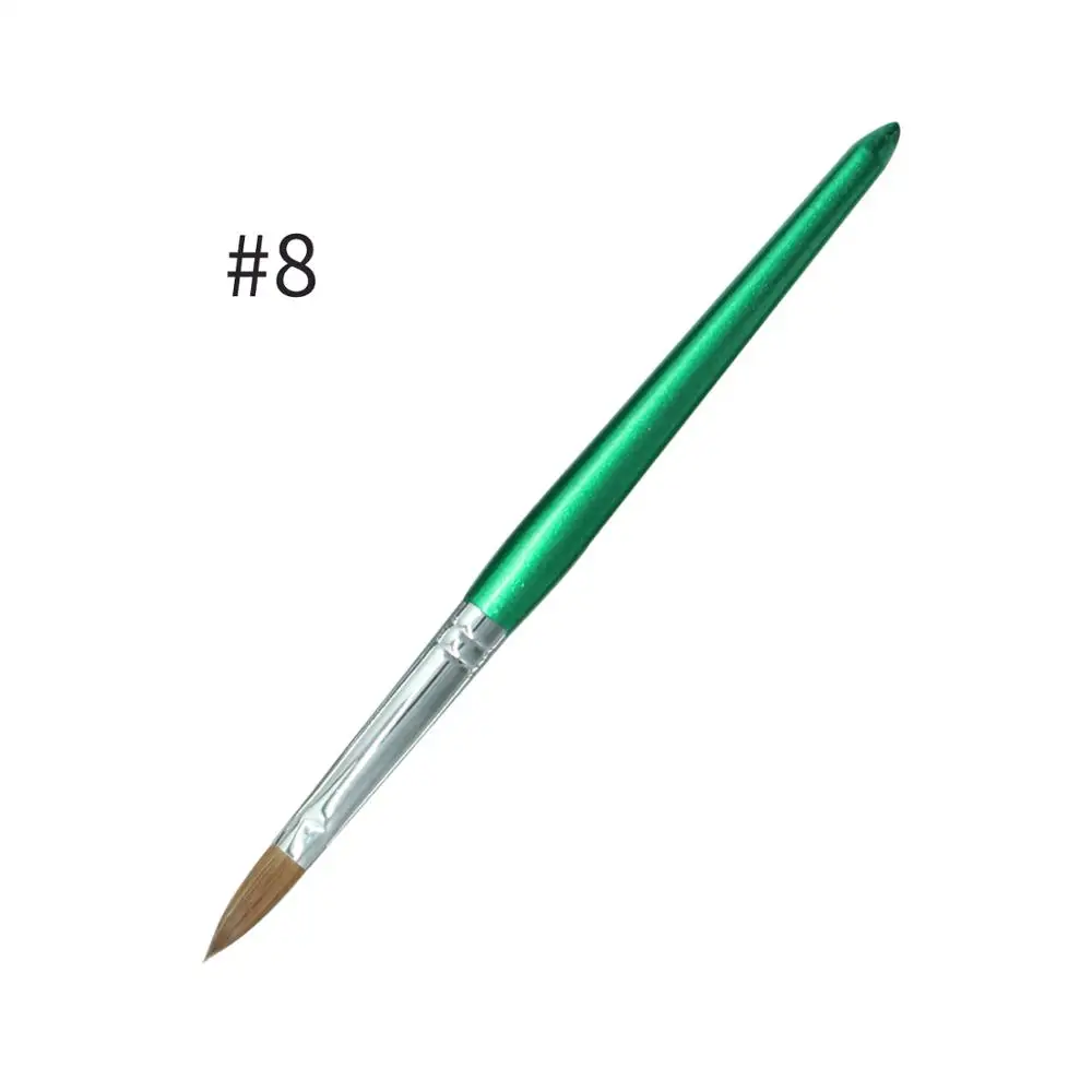 Оценочное качество Колонок Соболь волос ногтей акриловая кисть овальная гофрированная зеленая сверкающая деревянная ручка ногтей живопись кисти - Цвет: Size 8