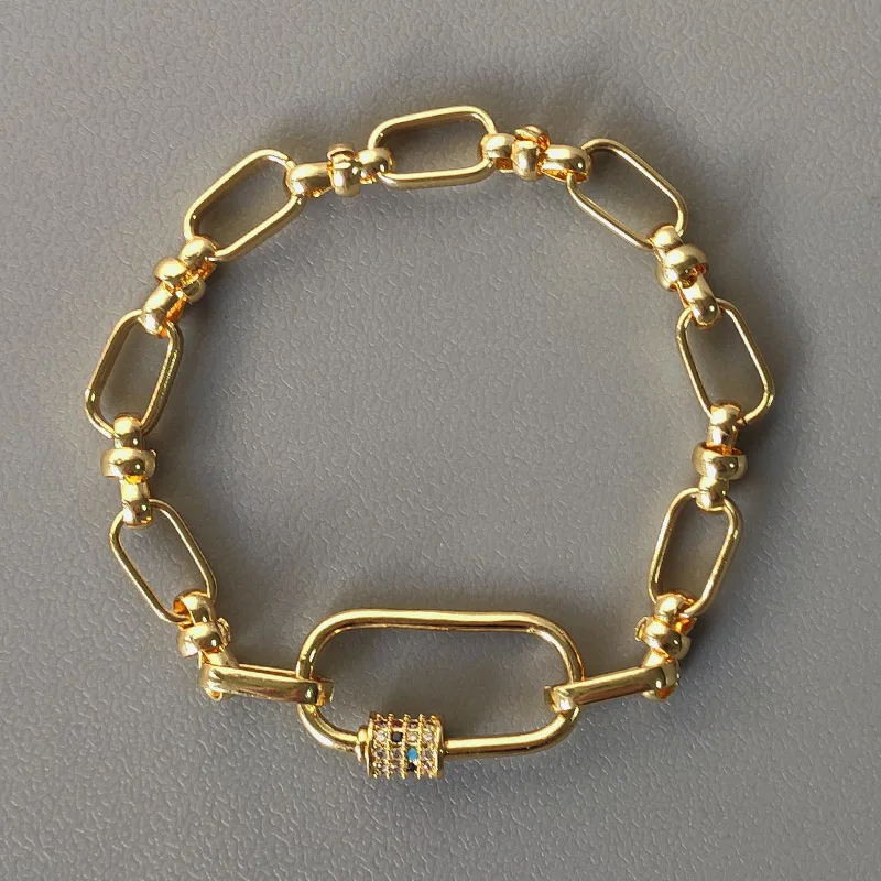 

2020 new style gold plated punk chain bangle can be opened Cubic Zirconia screw buckle ladies exquisite arm accessories gifts