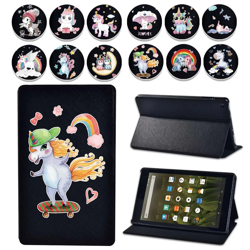 

For Amazon Fire 7(5/7/9th Gen)/HD 8(6/7/8th Gen)/HD 10(5/7/9th Gen)with Alexa -Cute Unicorn Flip Leather Stand Tablet Cover Case