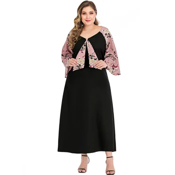 

2019 Autumn on sale maxi dress Sleeve print stitching 4XL Female Dresses V-Neck Floral Print Robe Flare Sleeve Sexy Robe Femme