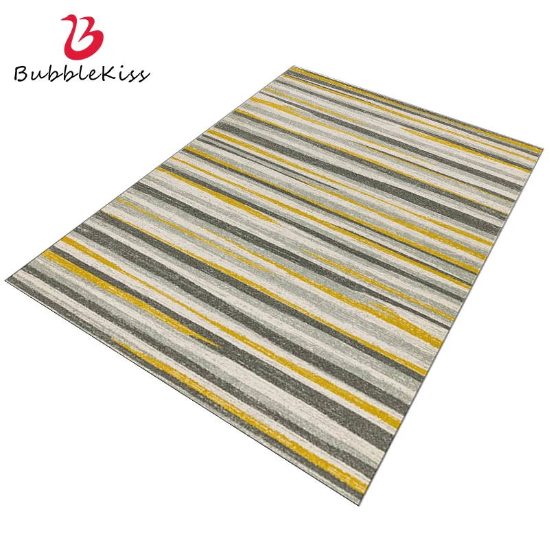 

Bubble Kiss Nordic Style Yellow Strip Pattern Area Carpets Anti Slip Bedside Home Living Room Carpets Customized Floor Mats