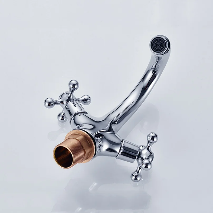 Brass European Double Switch Double Control Basin Hot And Cold Water Mix Faucet Home Hotel Counter Basin Tap Washbasin Bibcock